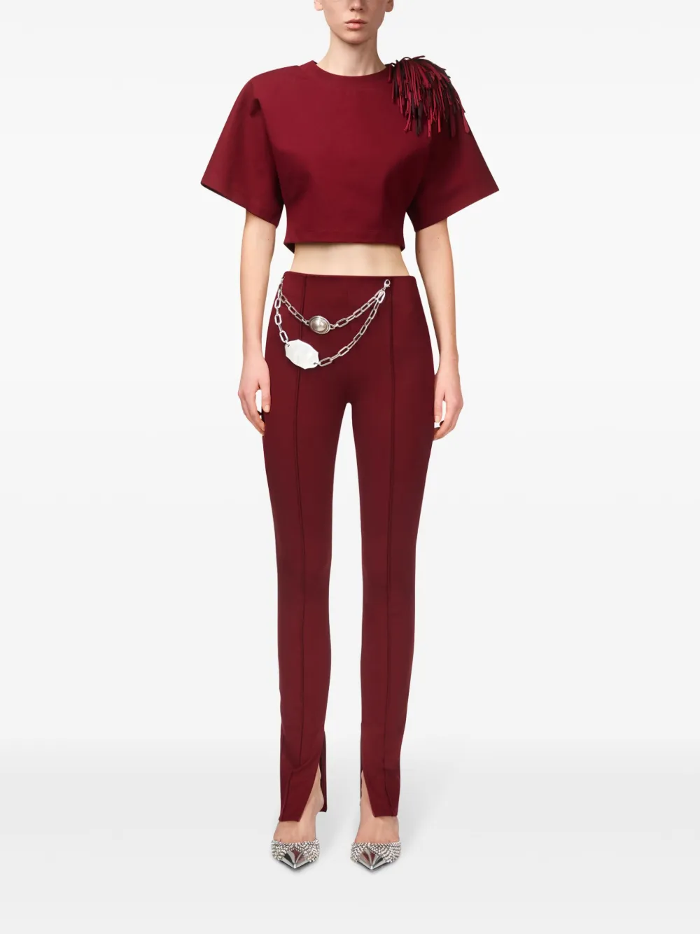 AREA FRINGE-BROOCH CROPPED T-SHIRT 