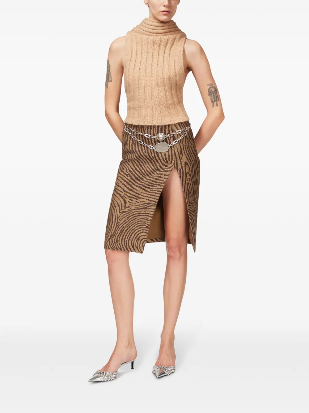 AREA Mouwloze gedraaide gebreide top - Beige