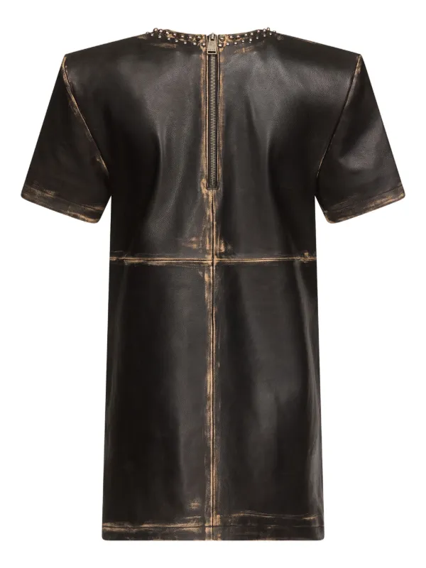AREA Studded Leather T shirt Dress Black FARFETCH CA
