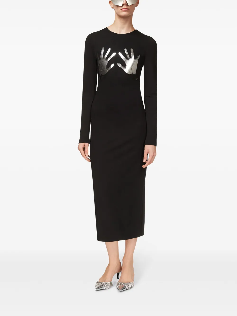 AREA Mini-jurk met lange mouwen en handprint - Zwart