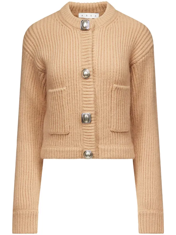 Area Gemstone Button Knit Cardigan in Neutrals
