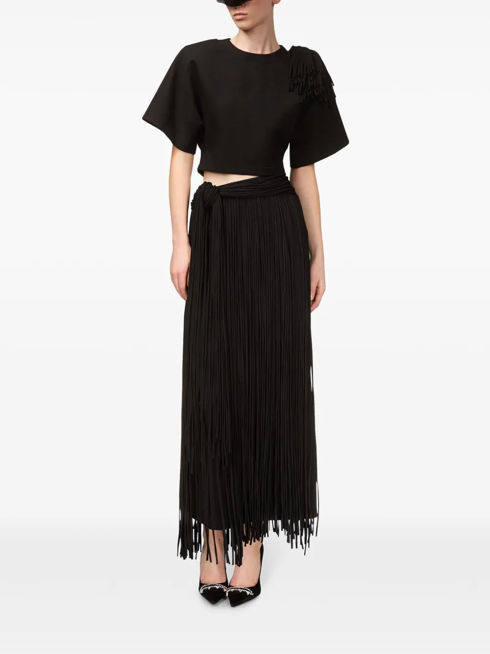 AREA FRINGED MIDI SKIRT