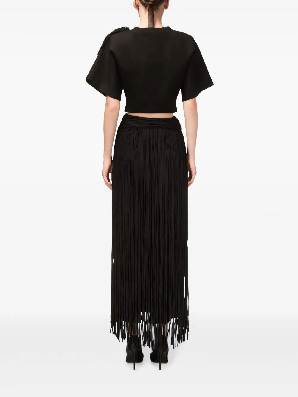 Shop Area Fringed Midi Skirt In Black