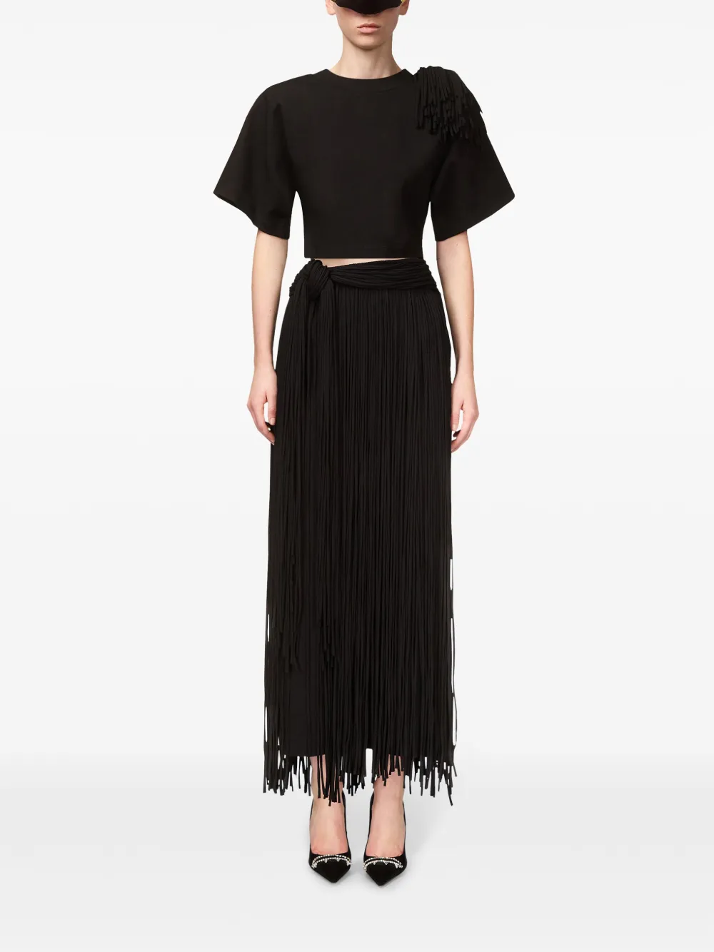 AREA FRINGED MIDI SKIRT