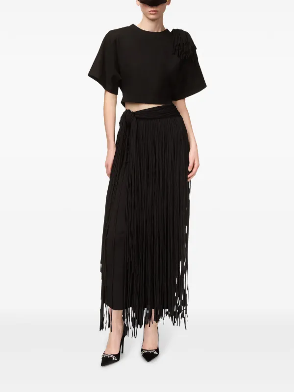 国内で当店のみ CFIERCE - LACE FRINGED SKIRT Amaranth Lace Knit Fringe Skirt Set White - Palazzo Couture
