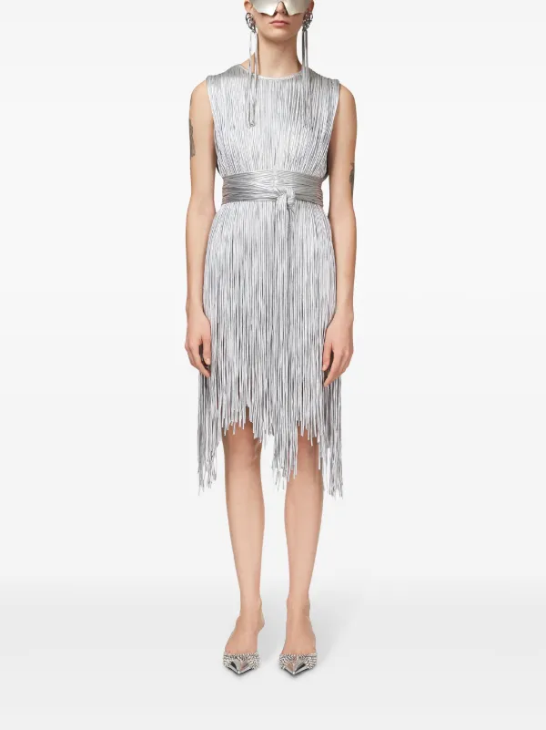 Silver metallic fringe dress top