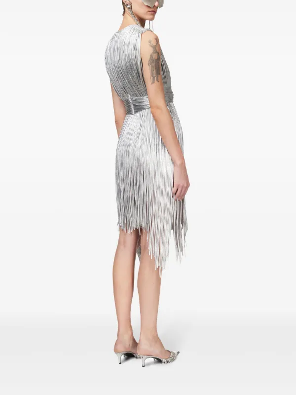 AREA Metallic Fringe Minidress | Silver | FARFETCH