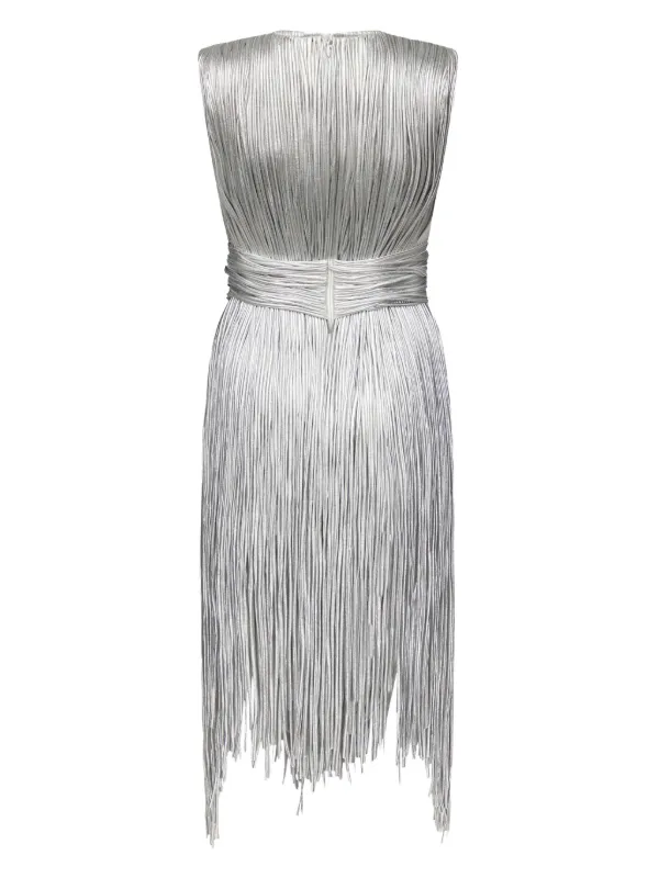 Silver metallic fringe dress top