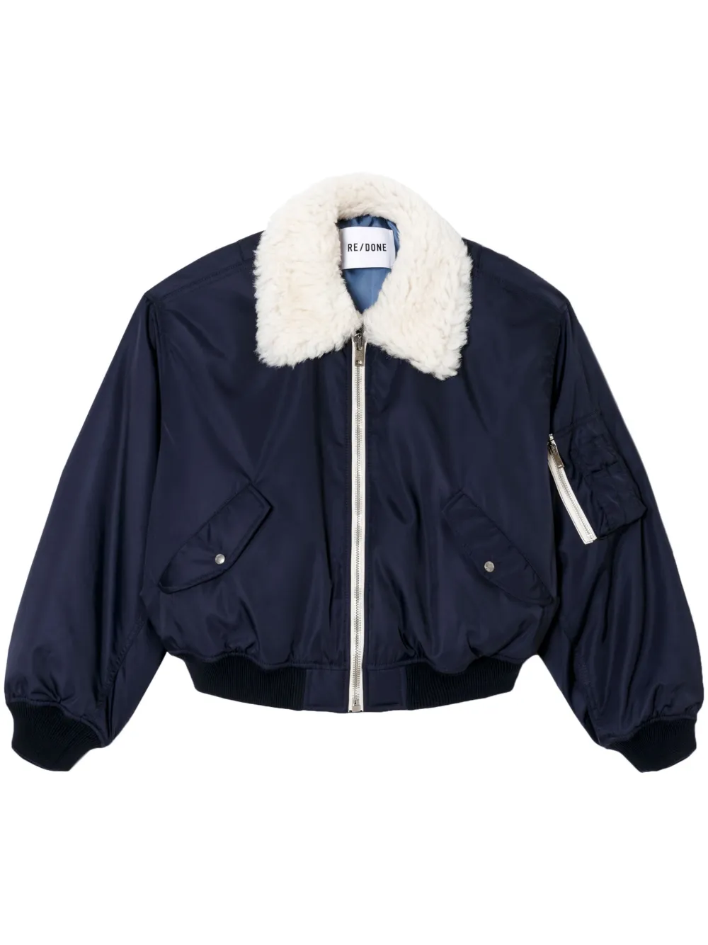 Re/done Shrunken Bomber Navy In Black