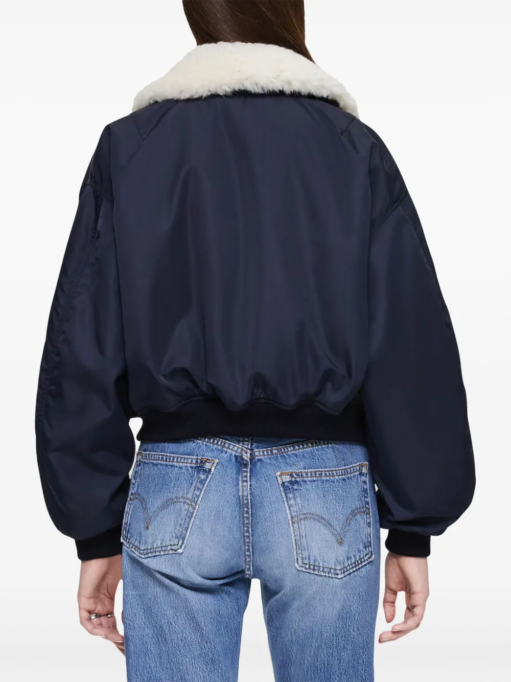 Re/done Shrunken Bomber Navy In Black