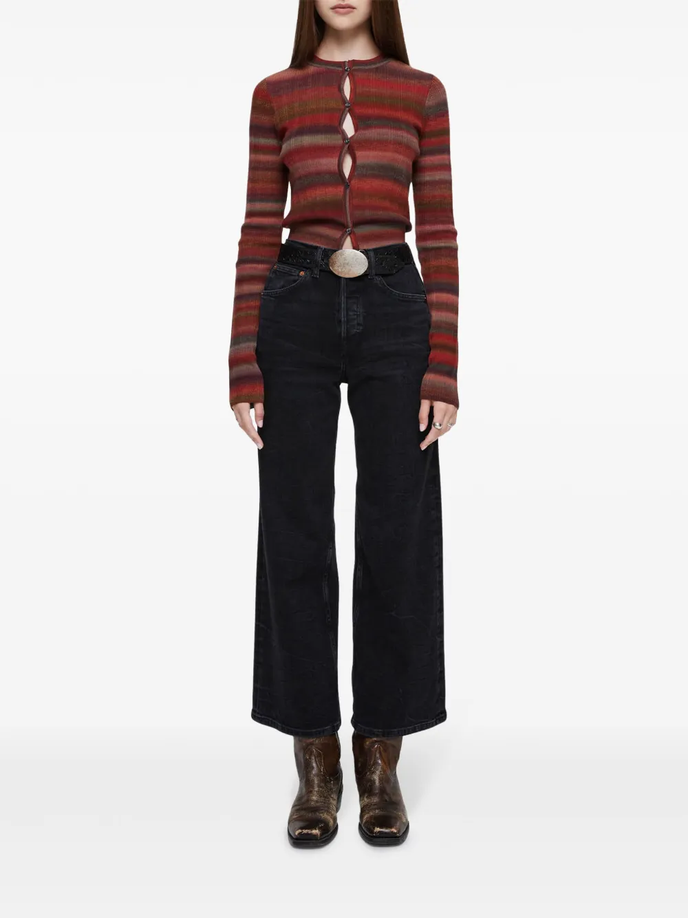 RE DONE Ribbed crew neck Cardigan Red FARFETCH UK