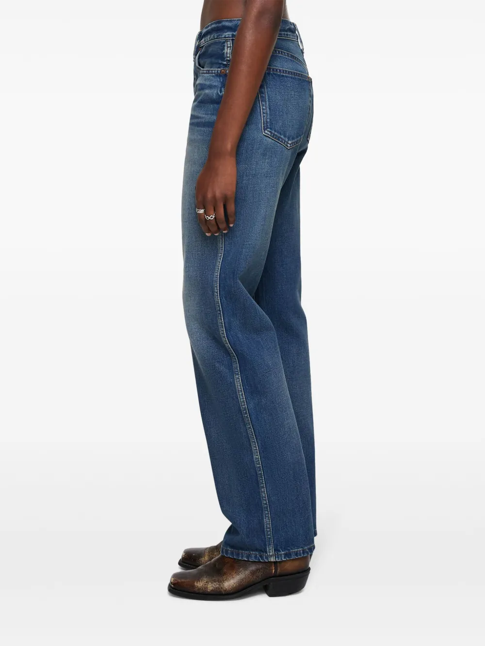 Re/done Whiskered High-rise Straight Jeans In Blue