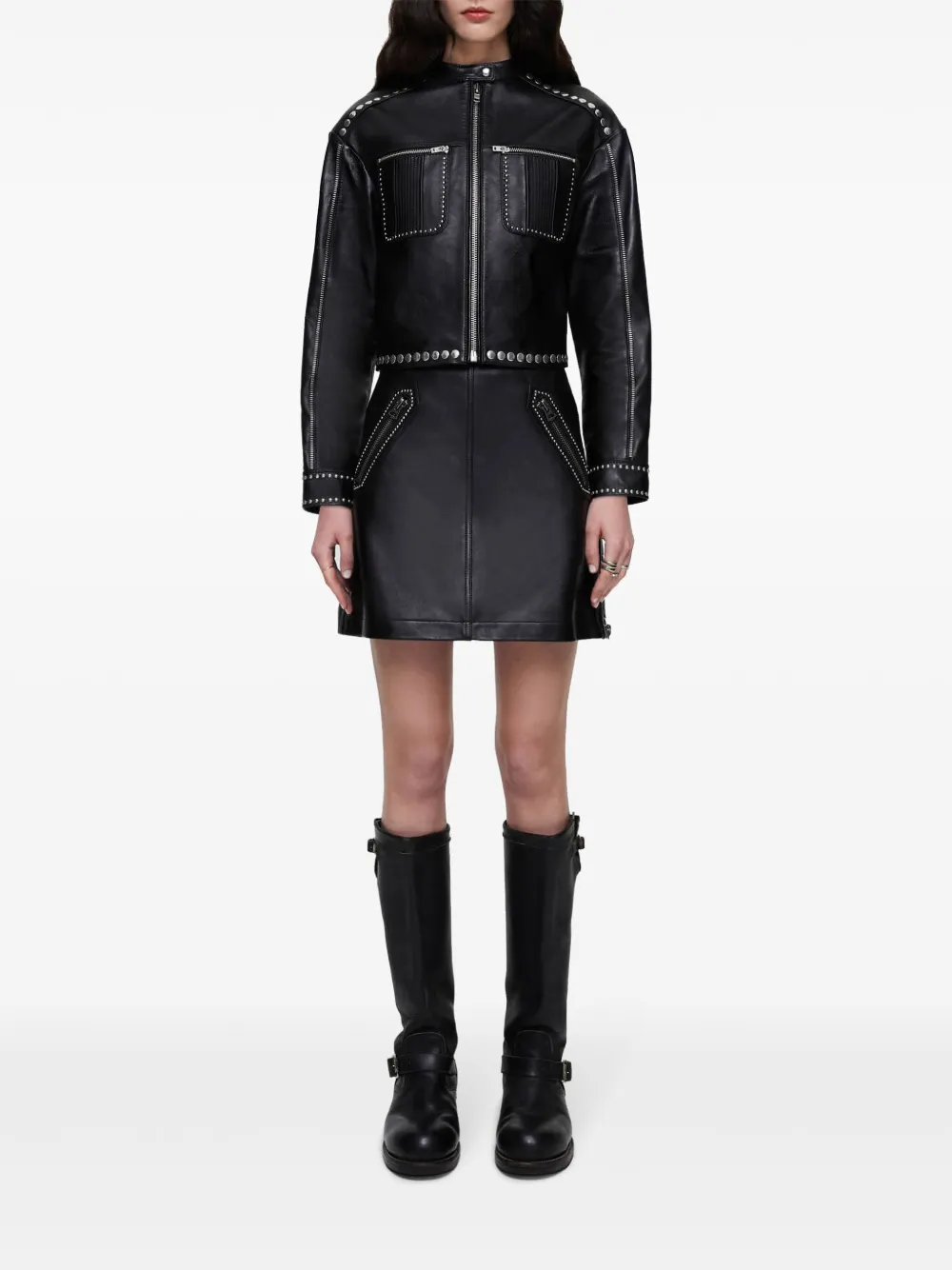 RE/DONE studded leather moto skirt - Zwart