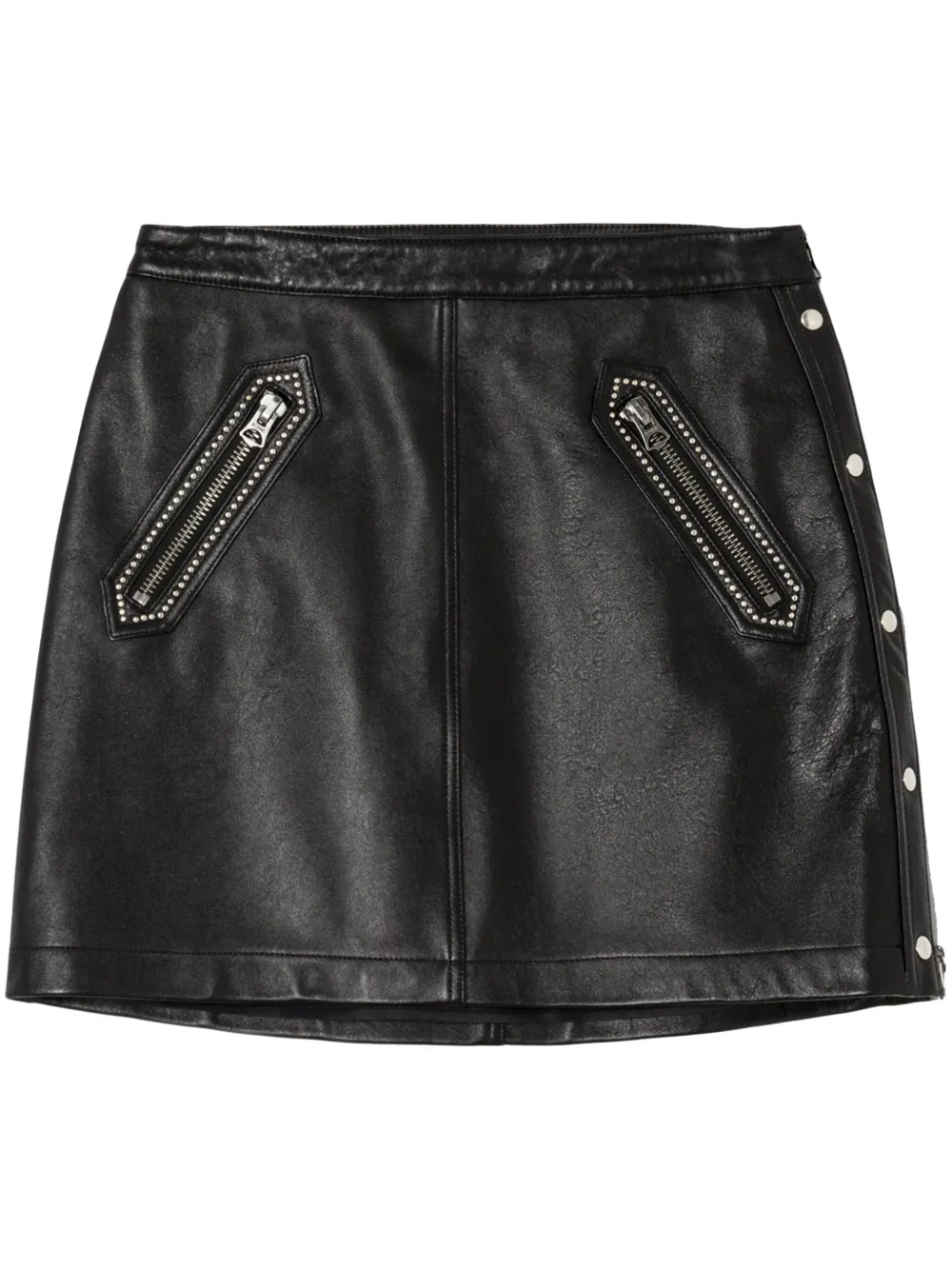 RE DONE Leren rok met studs Zwart