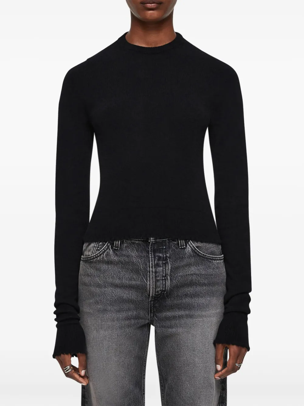 Re/done Crew-neck Cashmere Cardigan In Black