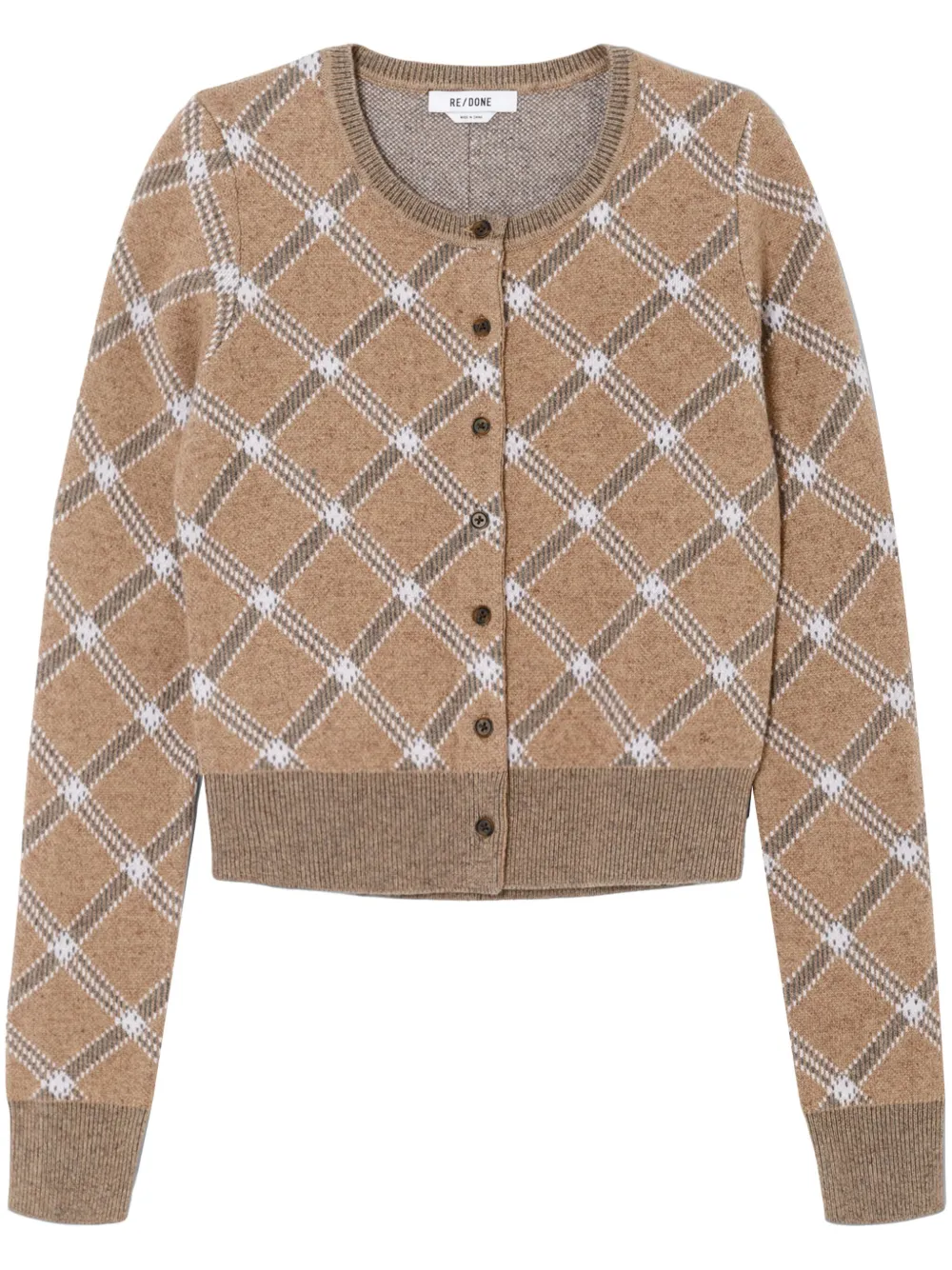 RE DONE Cardigan Corto Con Motivo De Cuadros Tartan Neutro FARFETCH MX