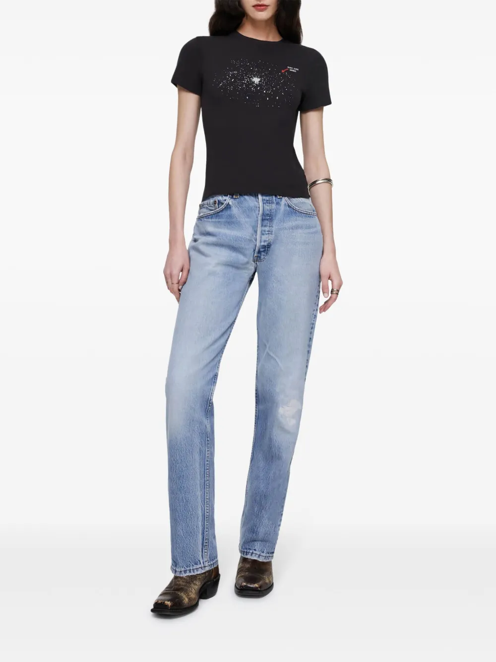 RE/DONE rhinestone-embellished cotton T-shirt - Zwart