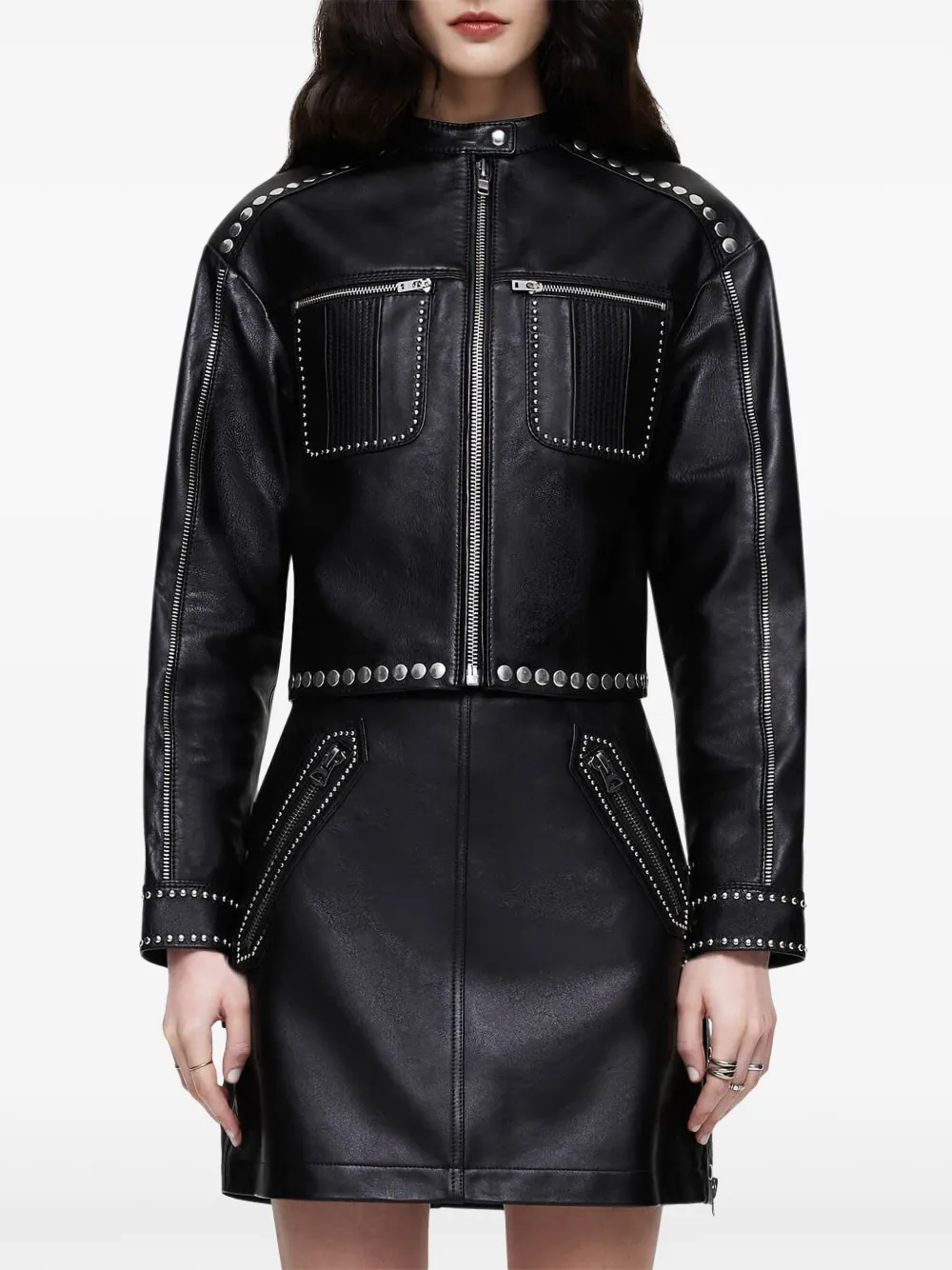 Re/done Stud-embellished Biker Jacket In Black