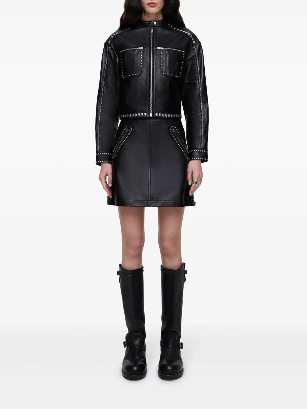 RE/DONE stud-embellished biker jacket - Zwart