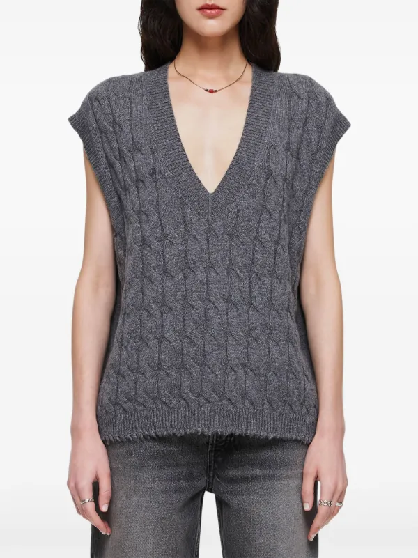 RE DONE cable knit Cashmere Vest Grey FARFETCH AE