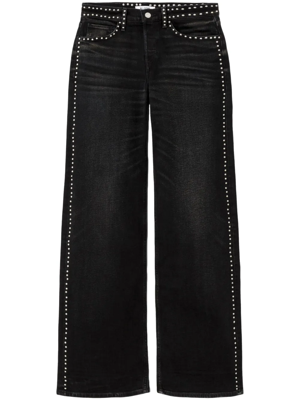 RE/DONE STUD-EMBELLISHED WIDE-LEG JEANS
