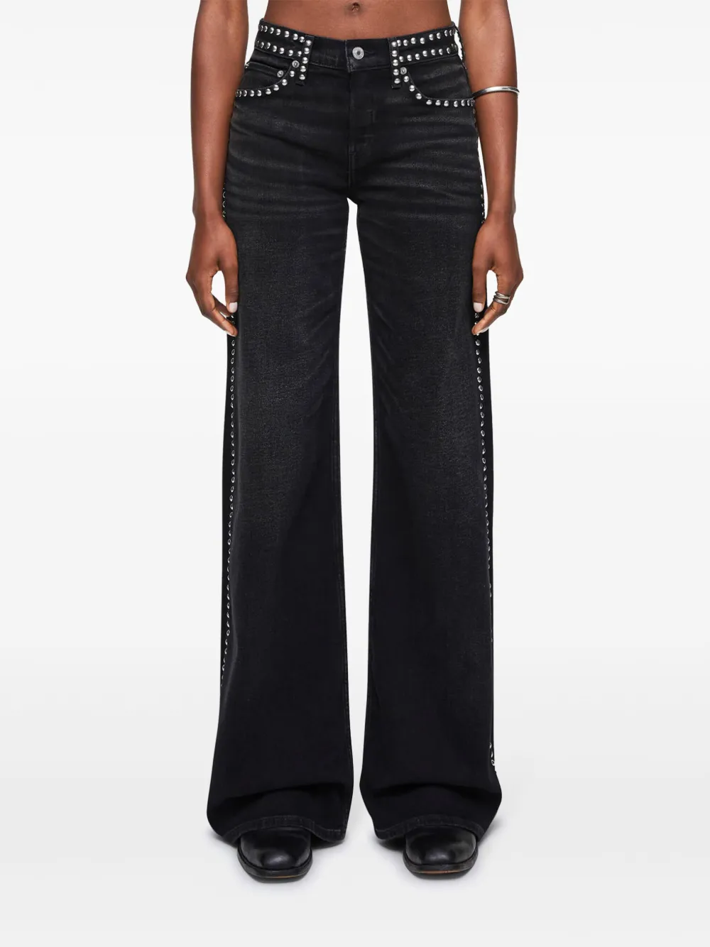 RE/DONE STUD-EMBELLISHED WIDE-LEG JEANS