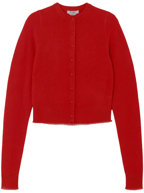 Red crew neck cardigan top
