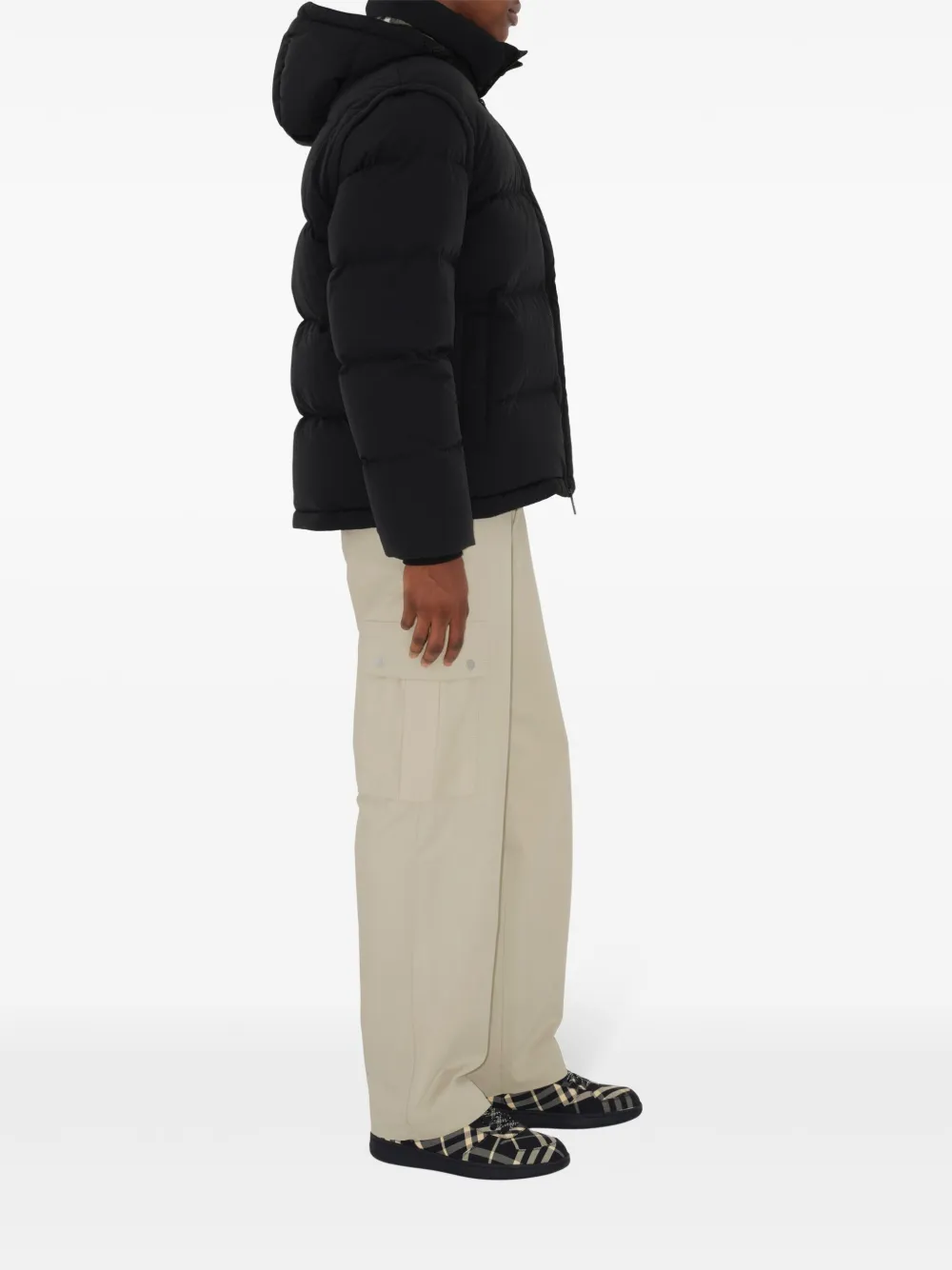 Shop Burberry Detachable-sleeve Padded Jacket In Black/snug Ip Check