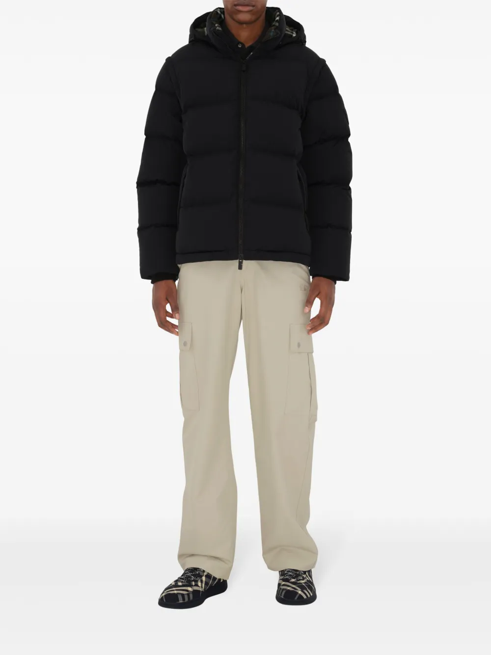 Burberry detachable-sleeve padded jacket - BLACK/SNUG IP CHECK