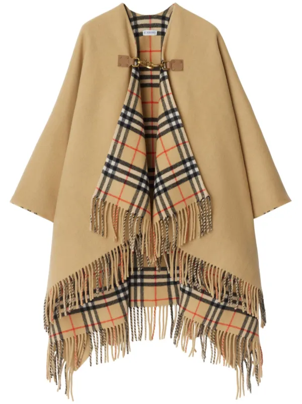 Burberry check pattern Wool Cape Neutrals FARFETCH PL