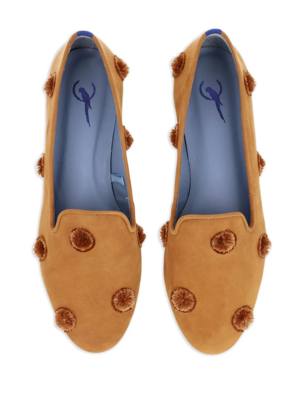 Blue Bird Shoes Pompom-embellished Suede Loafers In Braun