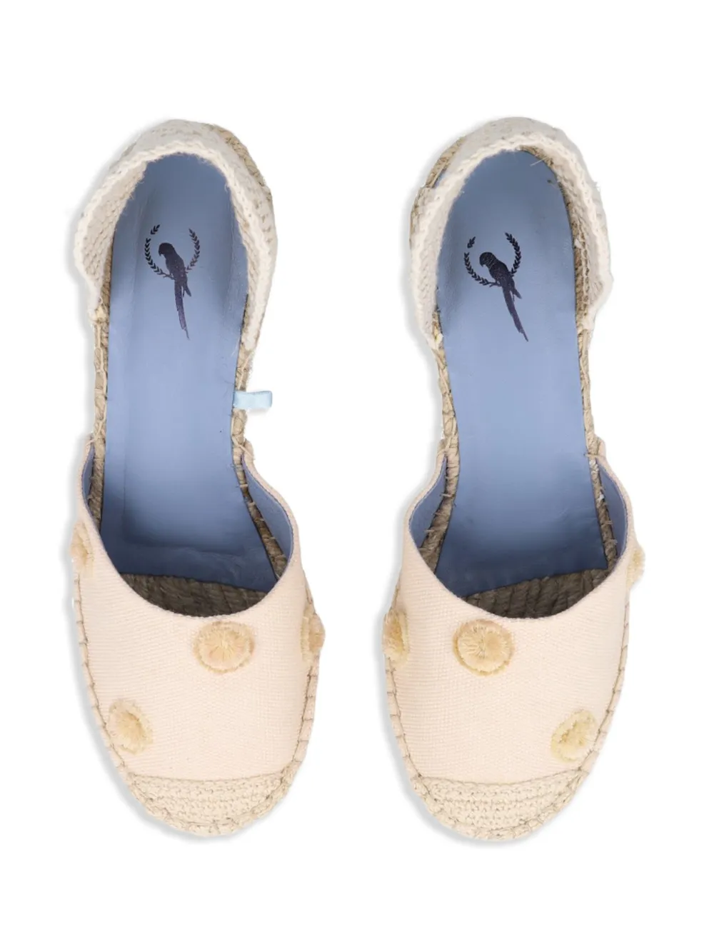 Blue Bird Shoes 90mm Anabela pompom espadrilles White