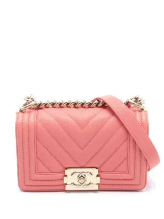 CHANEL Pre Owned 2020 2021 Boy Chanel V stitch Chain Shoulder Bag Pink FARFETCH