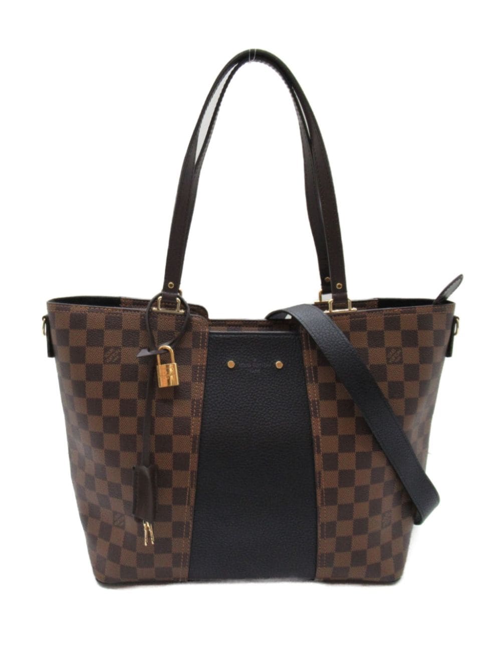 Pre-owned Louis Vuitton 2017 Noir Damier Canvas Jersey Tote Bag In 褐色