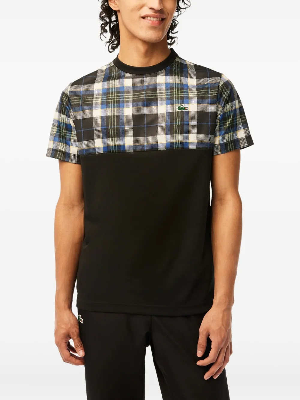 Lacoste plaid-panel T-shirt Zwart