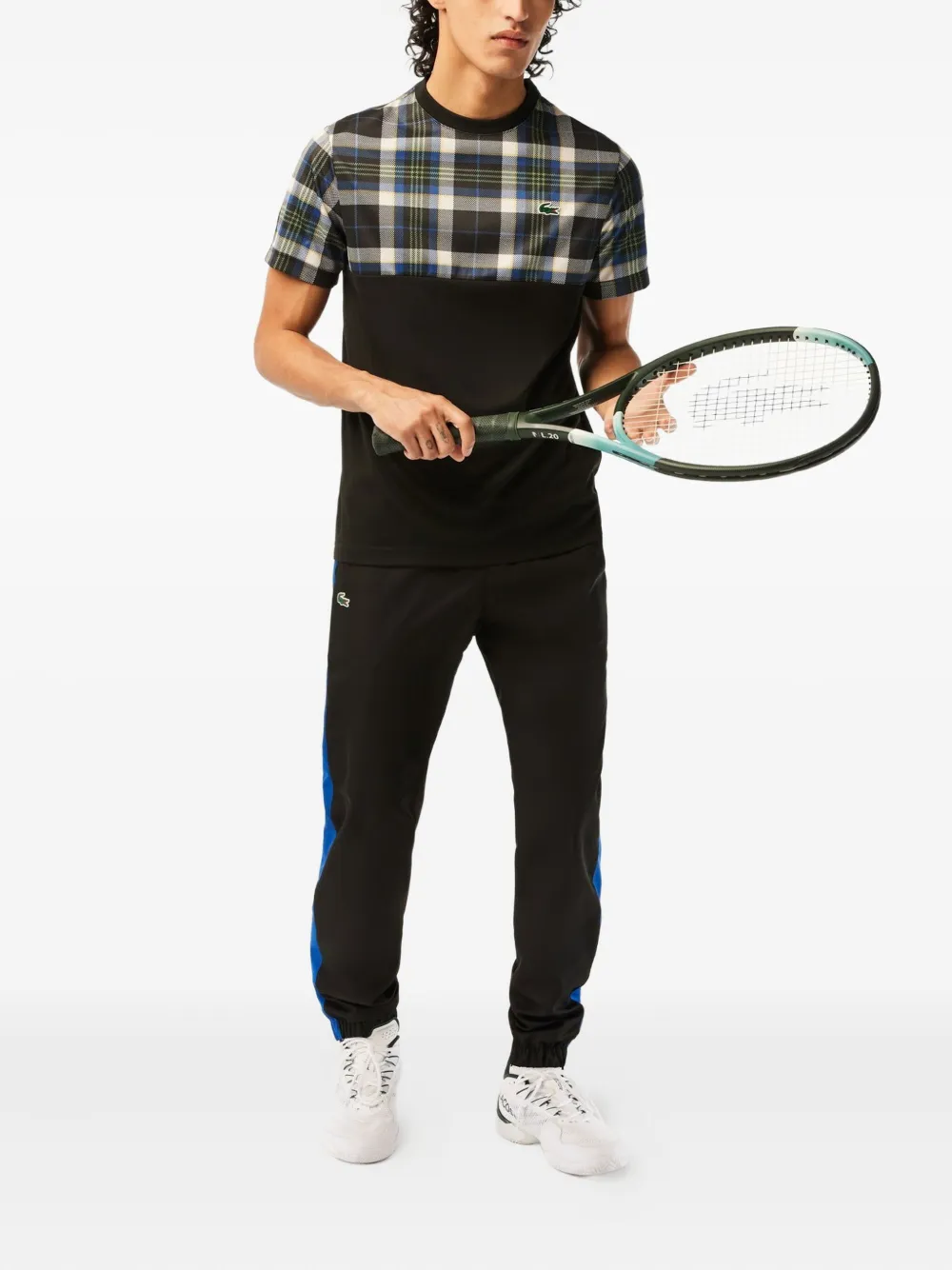 Lacoste plaid-panel T-shirt Zwart