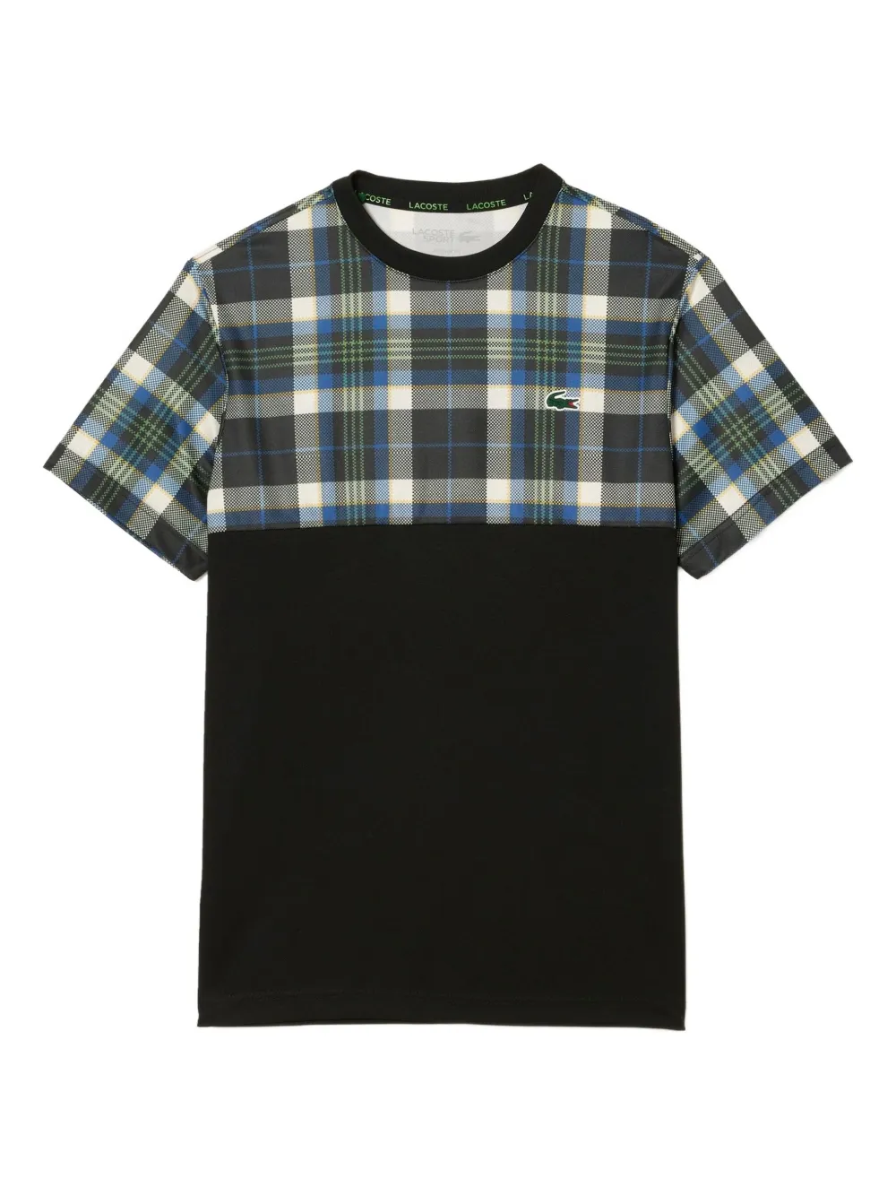 Lacoste plaid-panel T-shirt Zwart