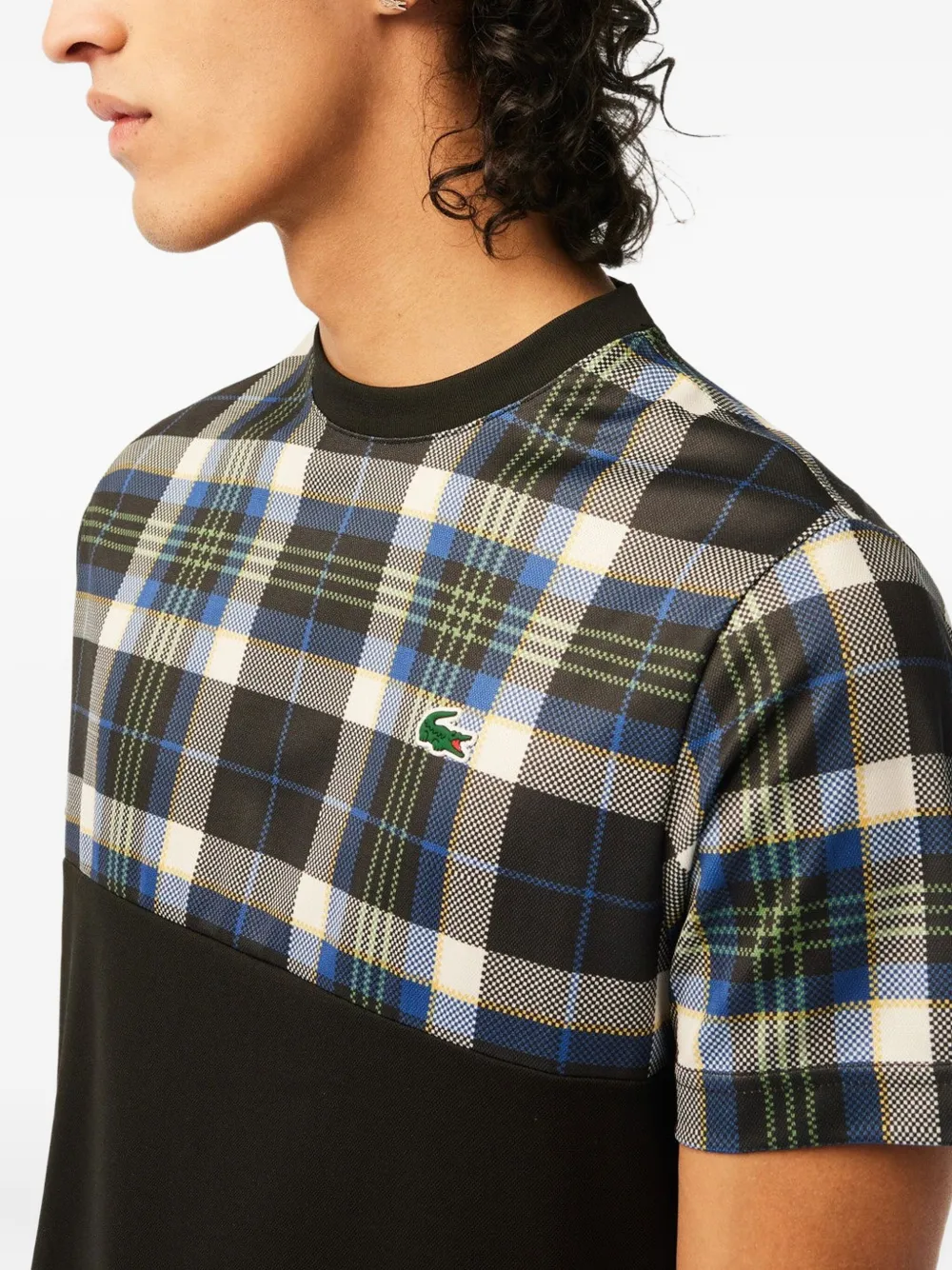 Lacoste plaid-panel T-shirt Zwart