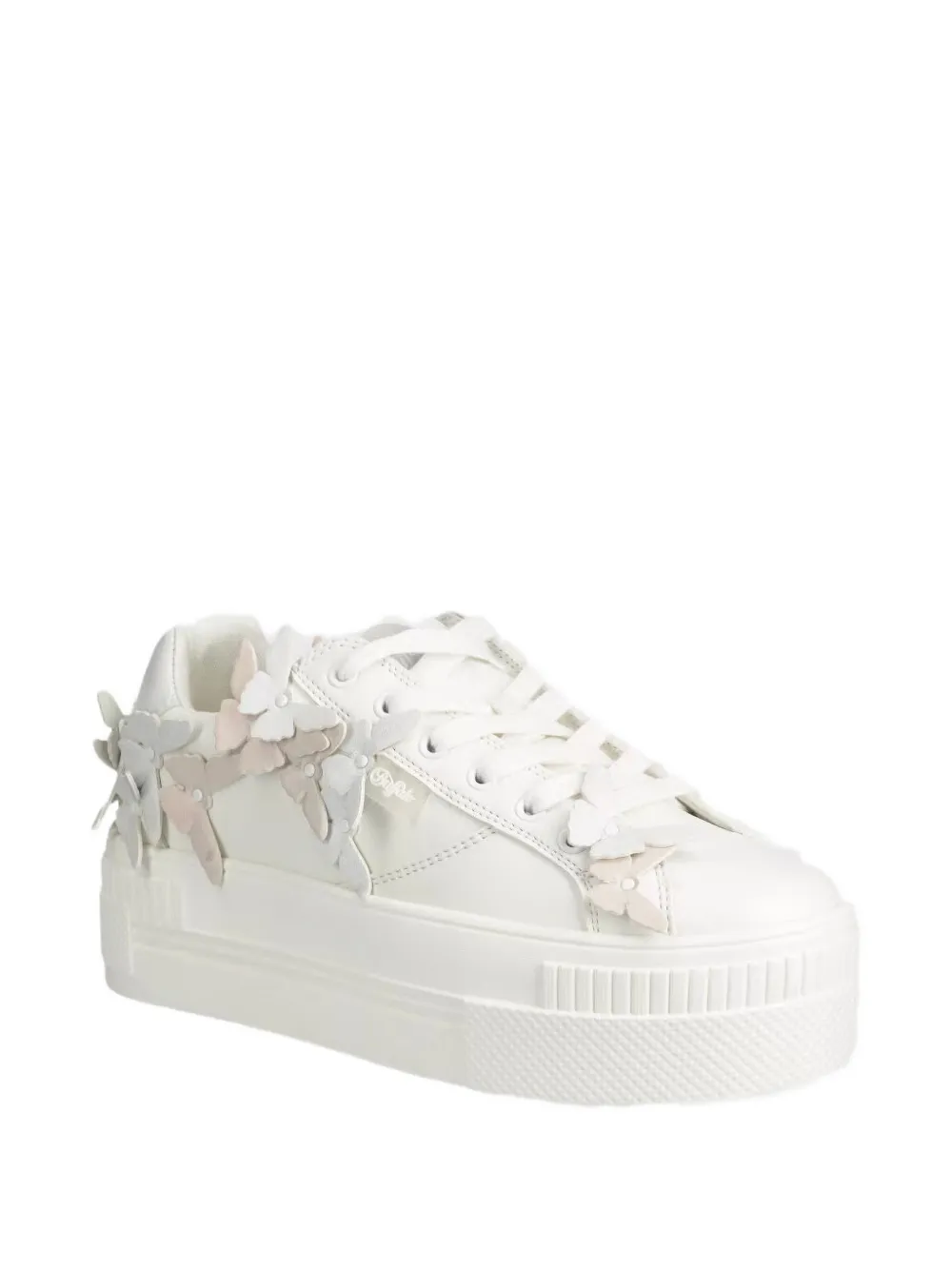 Buffalo Sneakers met plateauzool en bloemapplicatie - Wit