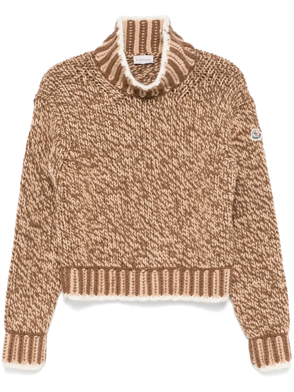 Moncler Patterned Wool Turtleneck Sweater In Brown