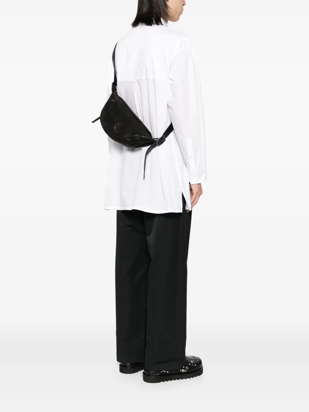Yohji Yamamoto Leren schoudertas - Zwart