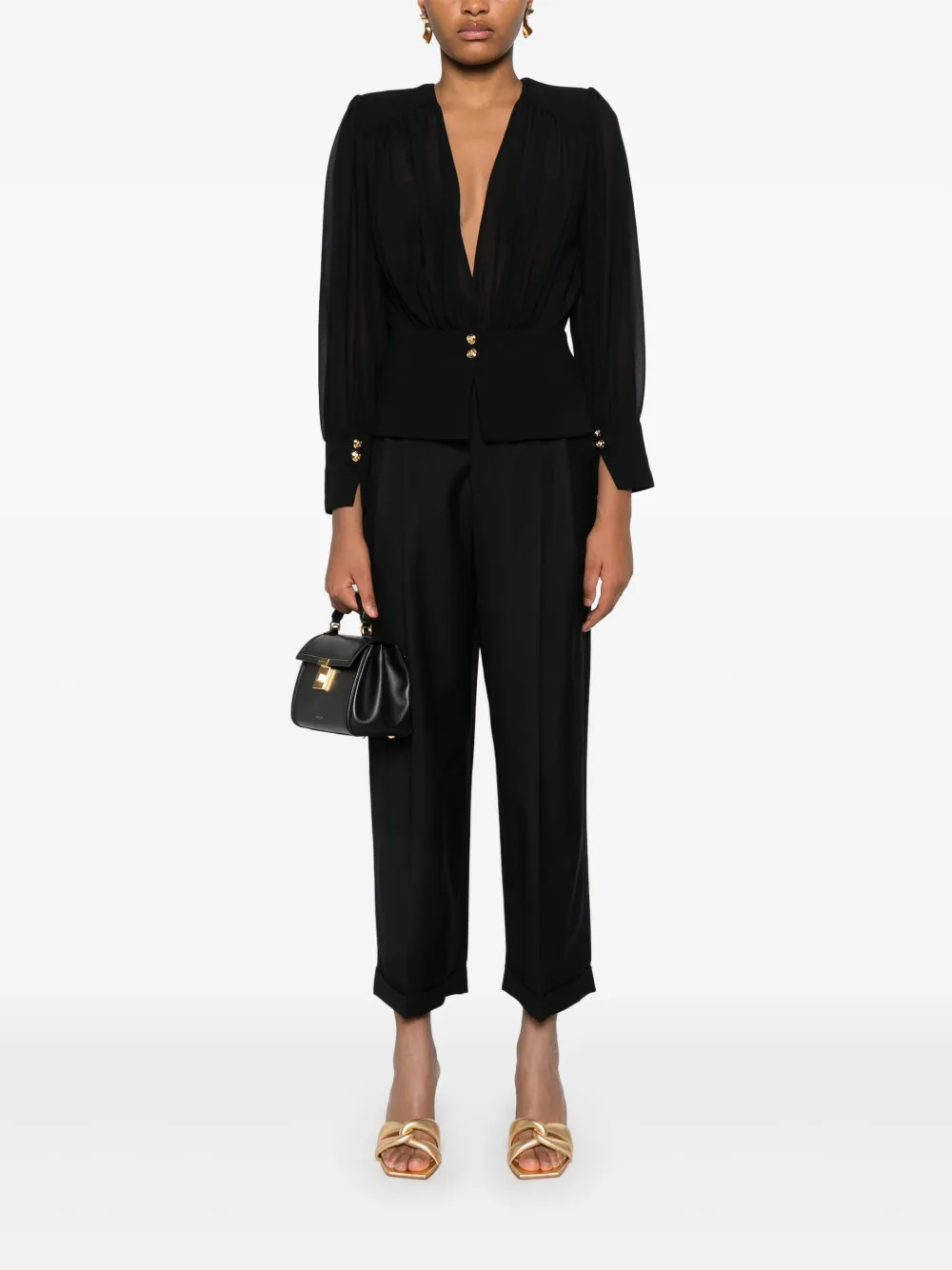 Elisabetta Franchi Broek van scheerwol met detail - Zwart