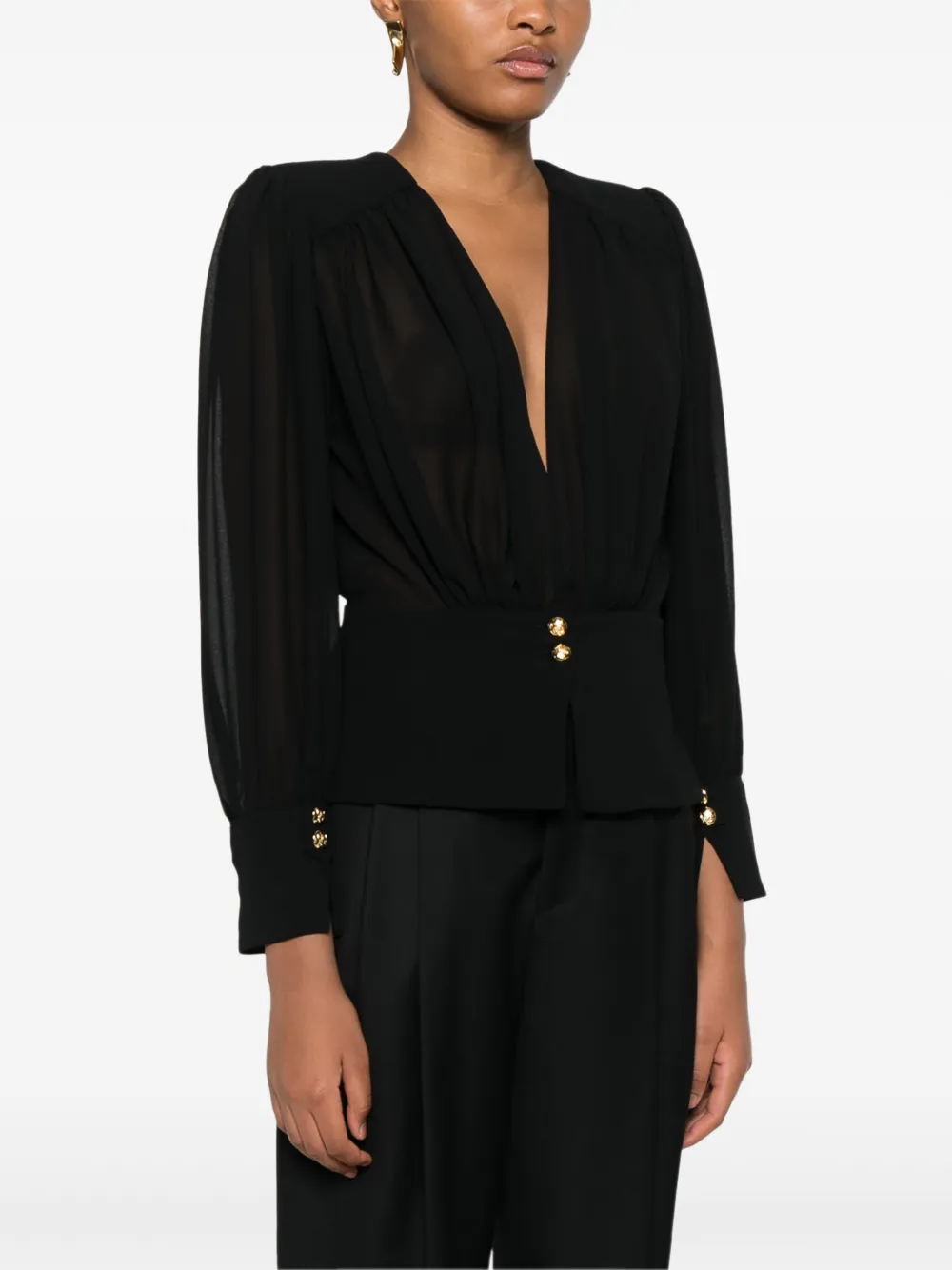 Elisabetta Franchi Georgette peplum blouse Zwart