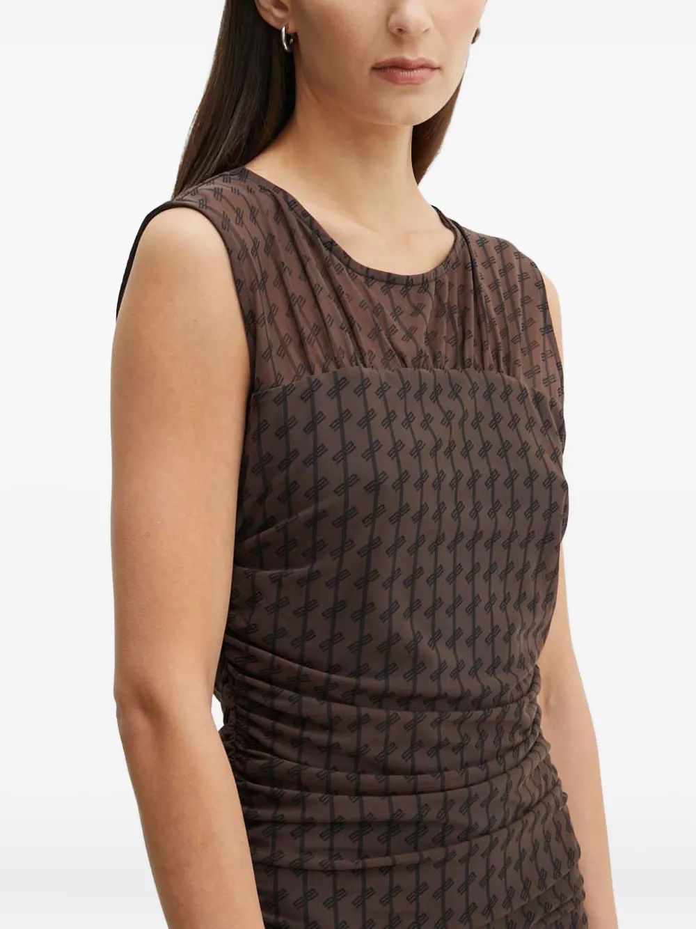 Gestuz Ruched Pattern Dress In Brown