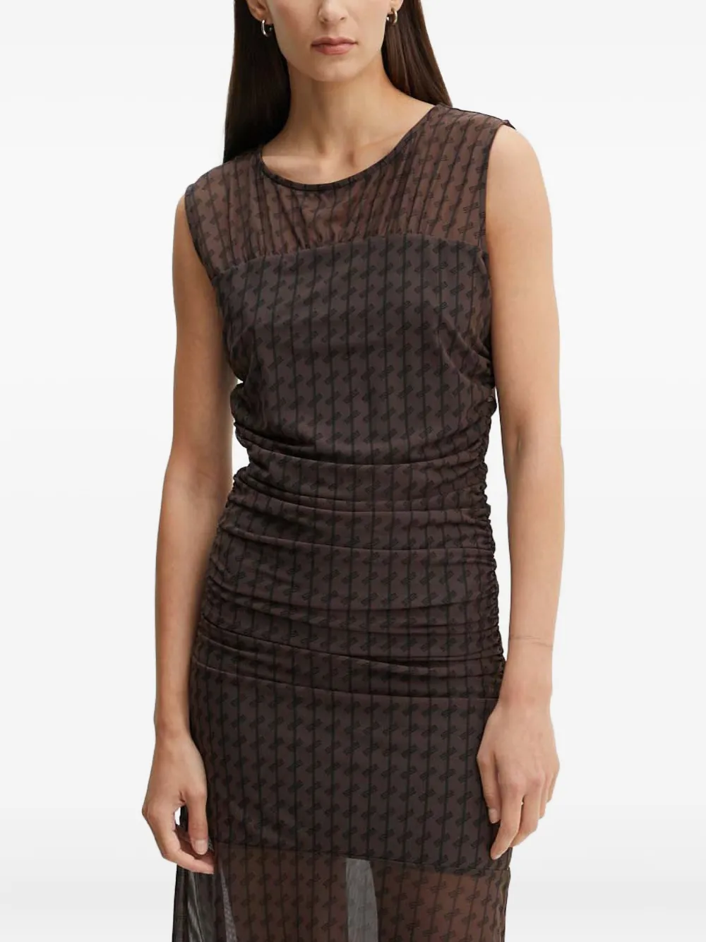 Gestuz Ruched Pattern Dress In Brown
