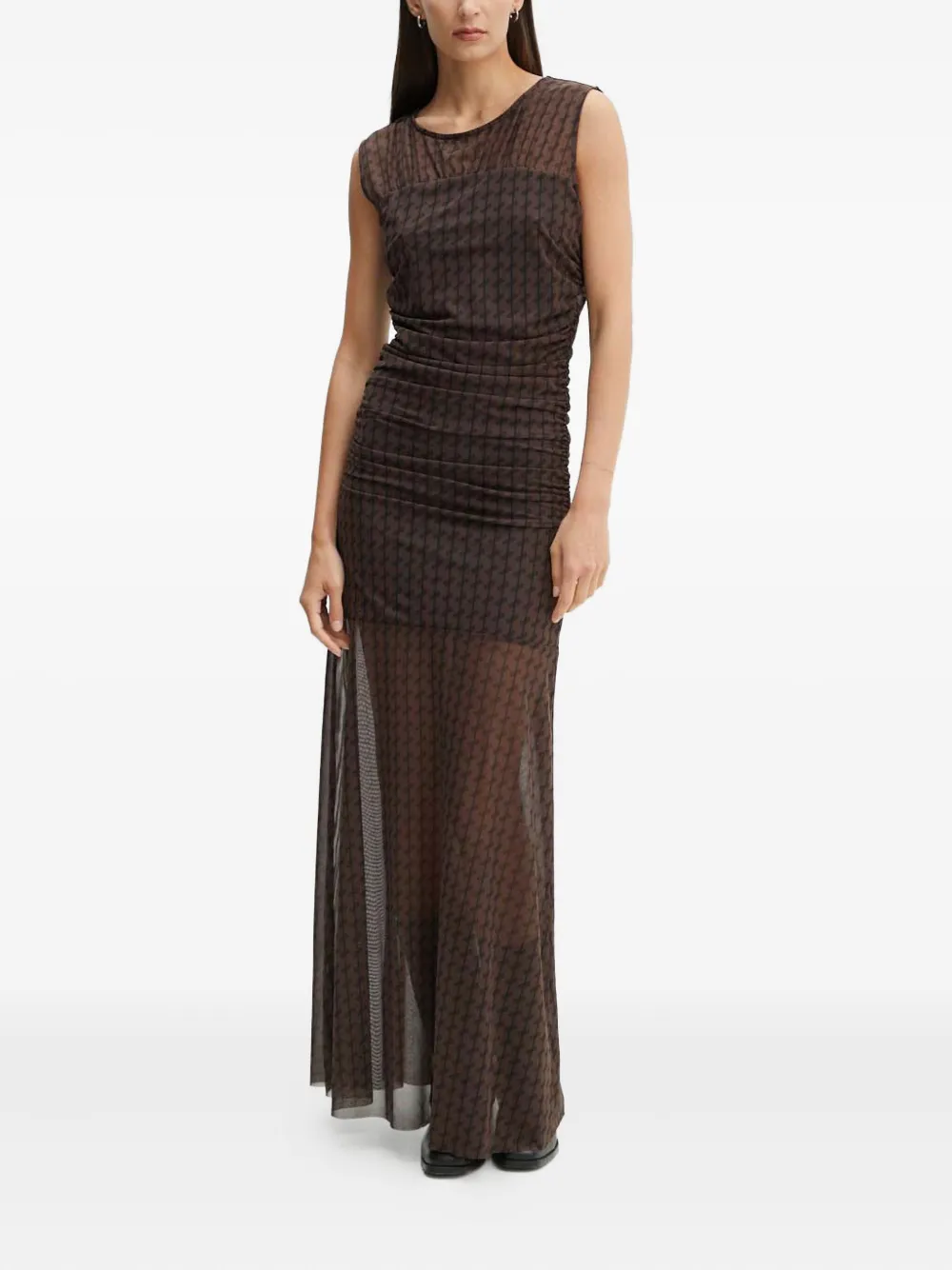 Gestuz Ruched Pattern Dress In Brown