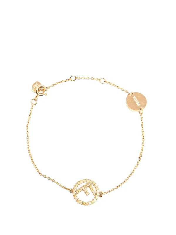 Fendi Pre Owned 20th Century Gold Plated F Is Fendi Crystal Logo costume bracelet women Gold Plated One Size