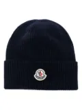 Moncler logo-patch beanie - Blue