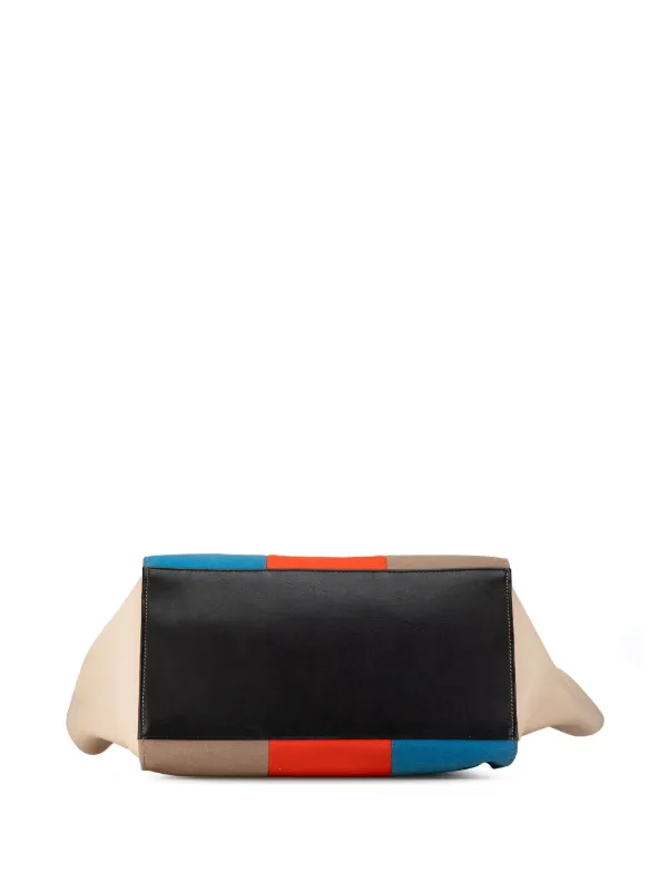 Céline Pre-owned 2012 Medium Wool and Calfskin Colorblock Trapeze Satchel - Multicolour