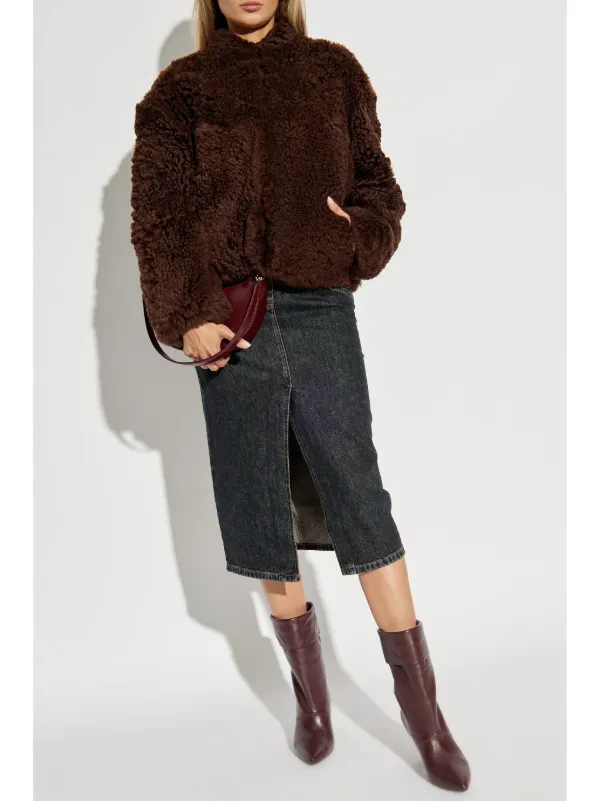 IRO Ambrosis fur jacket women Sheep Skin Shearling Cupro 34 Brown